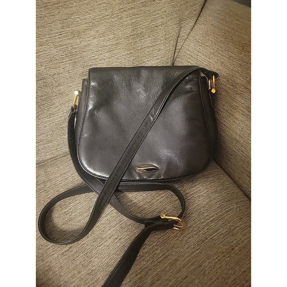 Vintage Valerie Stevens Crossbody Bag Black Leather Purse Gold Hardware Quality